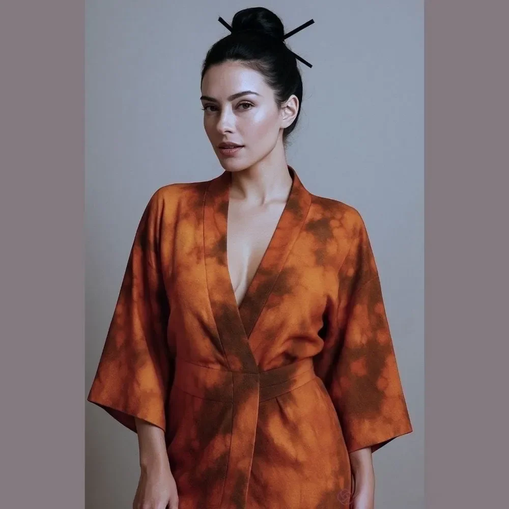 Vintage Silk Kimono – Hand-Dyed “Fire